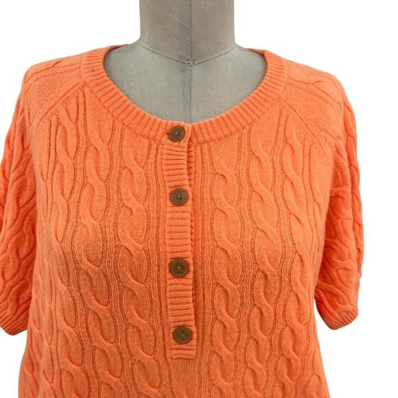 J. Crew Cashmere Cable-Knit Henley T-shirt Sweater Orange Size XL - Picture 2 of 10